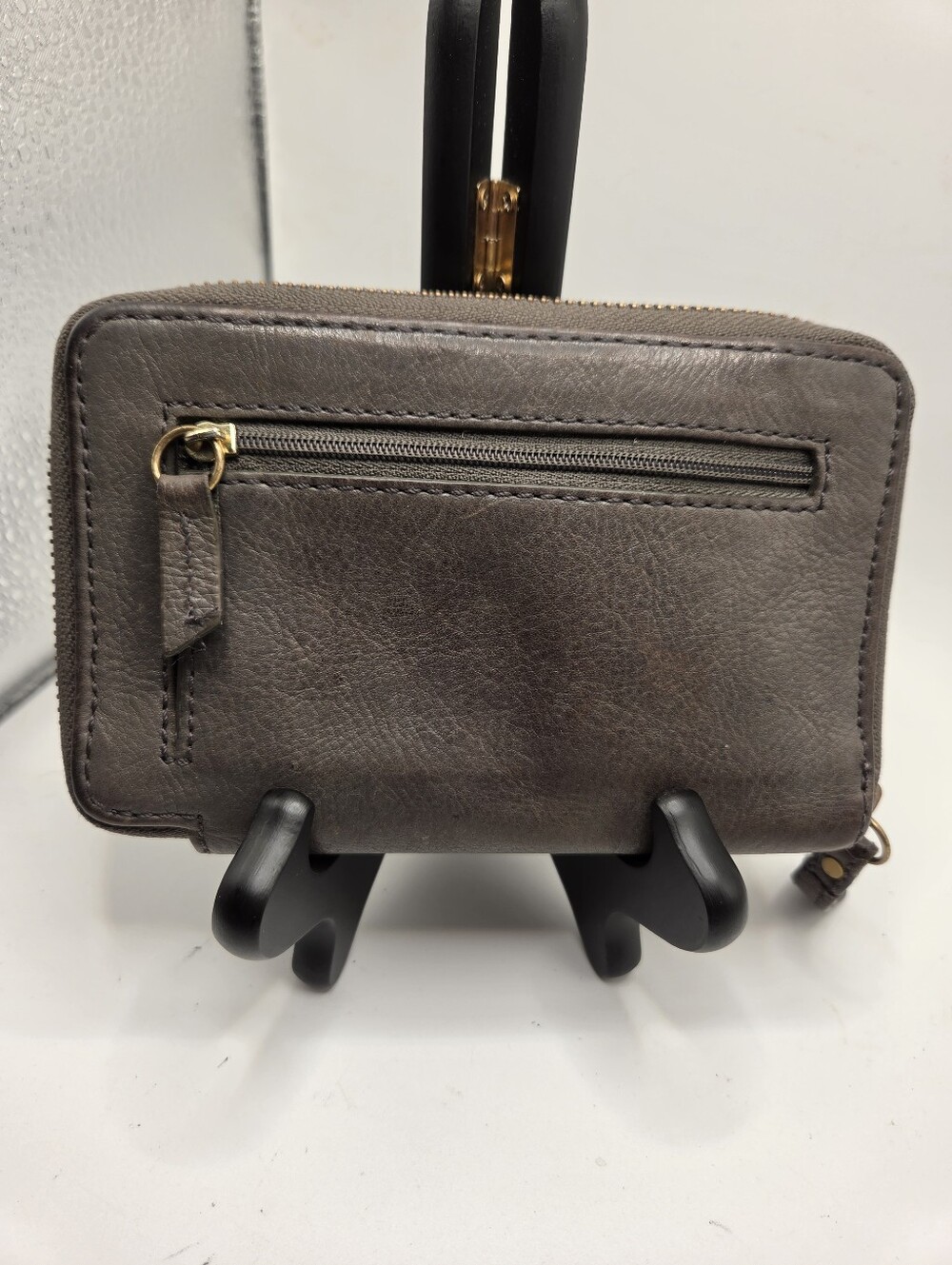 Fossil Leather Zip Around Wallet Taupe/Brown Organizer - Picture 3 of 13